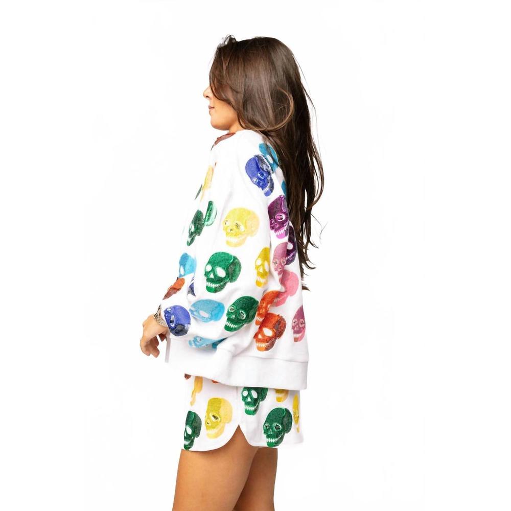 NEW QUEEN OF SPARKLES rainbow skulls sweatshirt in white - Picture 3 of 5